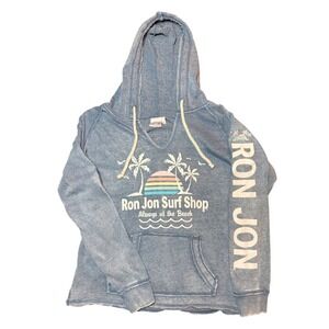Ron Jon Surf Shop OD-1478 Hoodie Womens Large Blue Acid Wash Beach Graphic